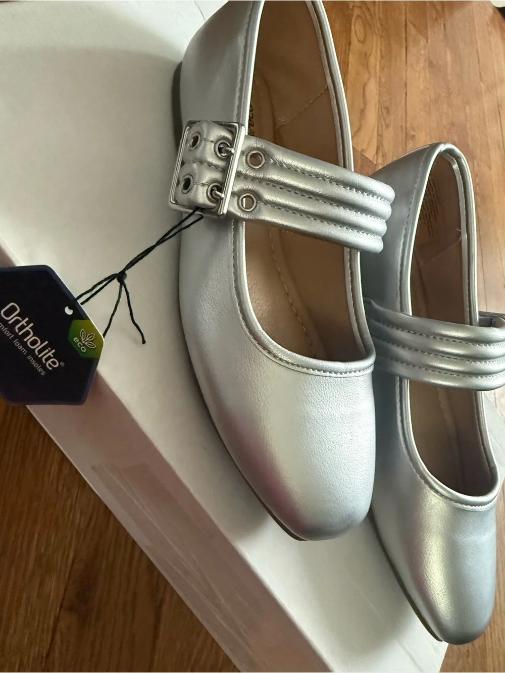 Sonoma Delilah Mary Jane Flats Women Sz 6 Silver Strap Ballet Comfort New